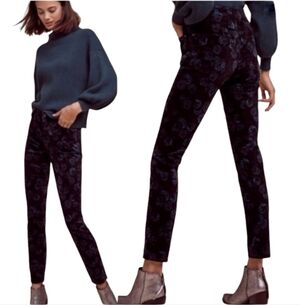 Anthropologie Pilcro Floral Velvet Script Cropped Straight Pants Cotton Size 26